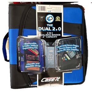 Case-It Dual 2.0- 3 Ring Binder 4" Capacity, Blue  School Notebook Organizer